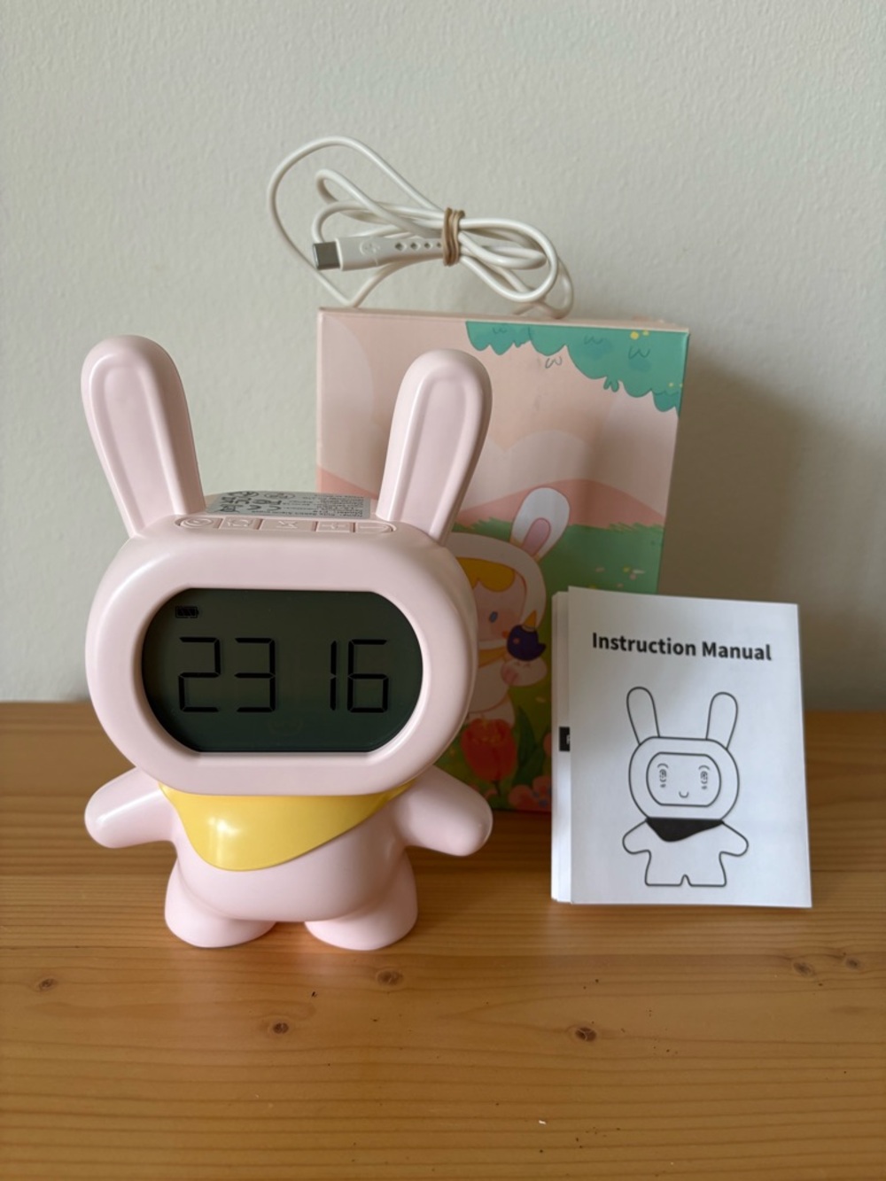PIKOY Kids' Sleep Training Bunny-shaped Digital Alarm Clock Box/Manual/Cable